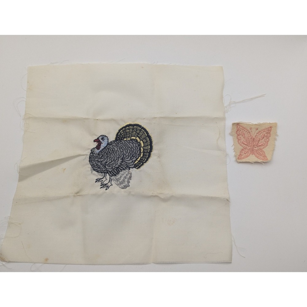 Vintage Turkey and Butterfly Embroidered Fabric Patches Junk Journaling Craft